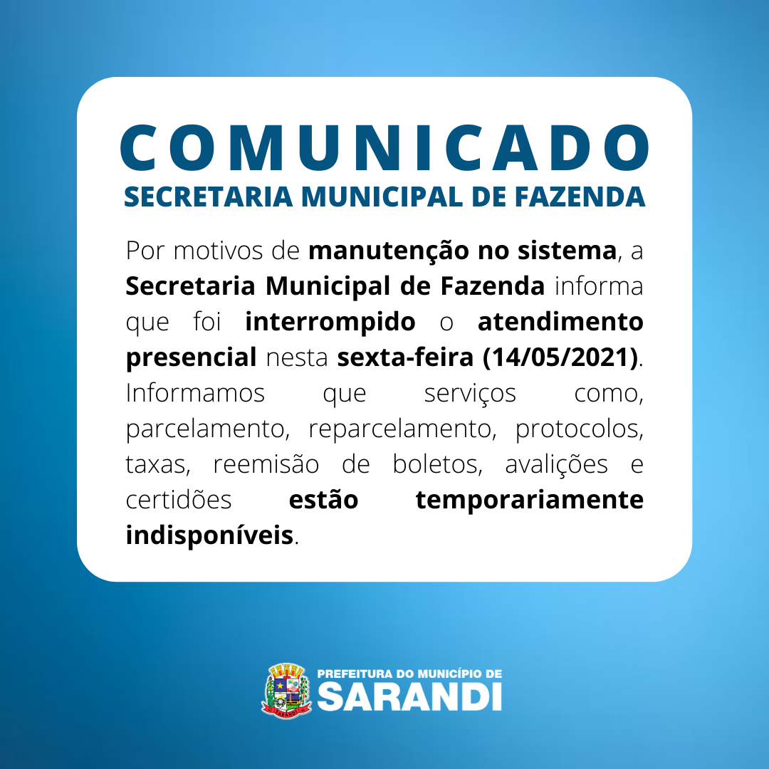 Comunicado Secretaria Municipal de Fazenda